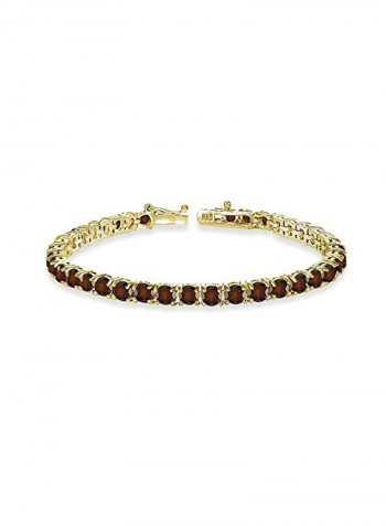 Silver Plated Round-Cut Garnet Studded Tennis Bracelet