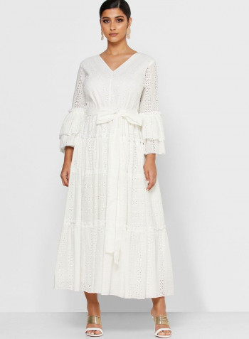 Ruffle Sleeve Maxi Dress White