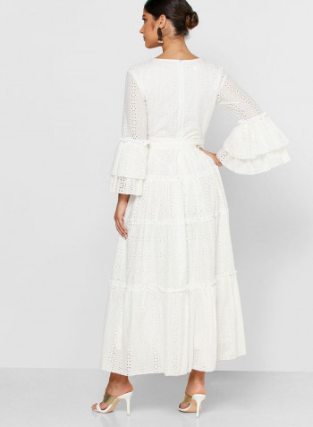 Ruffle Sleeve Maxi Dress White