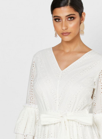 Ruffle Sleeve Maxi Dress White