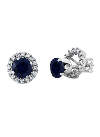 Sterling Silver Blue Sapphire Stud Halo Earrings 2.00 cttw Gemstone Birthstone Round Cut 6MM