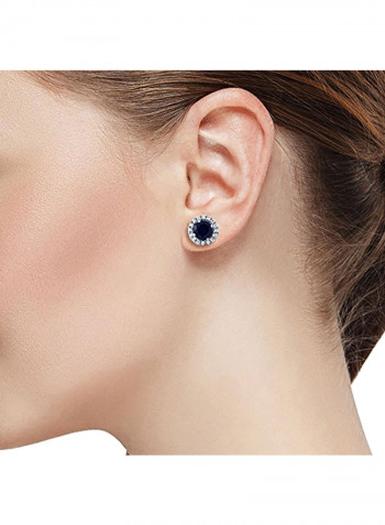 Sterling Silver Blue Sapphire Stud Halo Earrings 2.00 cttw Gemstone Birthstone Round Cut 6MM
