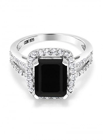 3.75 Ct Emerald Cut Black Onyx 925 Sterling Silver Women's Ring