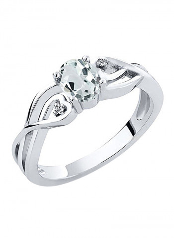Sky Blue Aquamarine and White Diamond 925 Sterling Silver Women's Ring 0.44 Ct Oval