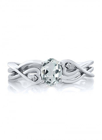 Sky Blue Aquamarine and White Diamond 925 Sterling Silver Women's Ring 0.44 Ct Oval