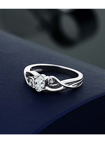 Sky Blue Aquamarine and White Diamond 925 Sterling Silver Women's Ring 0.44 Ct Oval