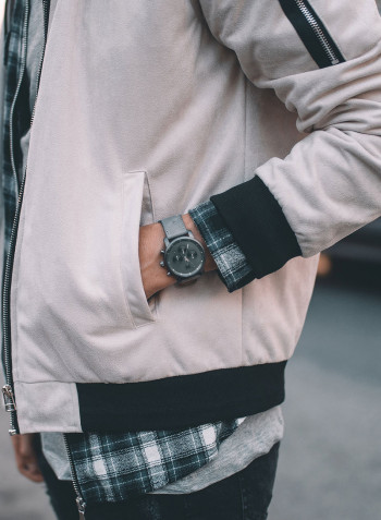 Men's Leather Chronograph Wrist Watch CBX-MONOCHROME With Interchangeable Black Mesh Strap