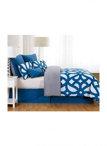 7-Piece Printed Comforter Set Polyester White/Blue Queen