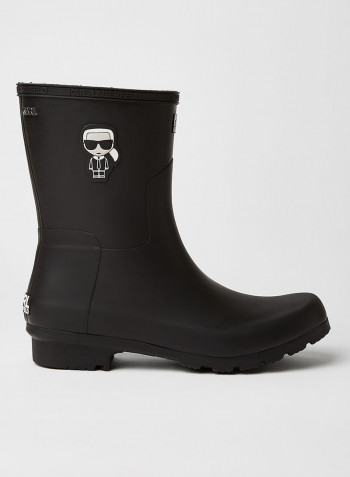 Metal Logo Detailed Iconic Boots Black