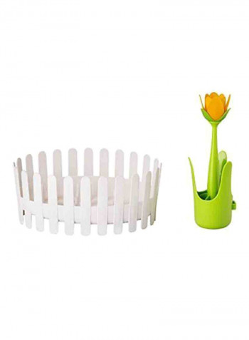 Flower Power Dish And Cutlery Drainer Set White/Green