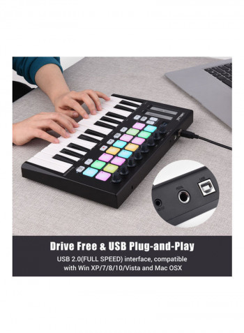 Portable 25-Key USB Midi Keyboard Controller