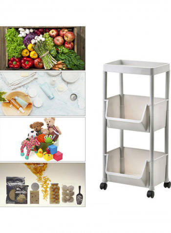 3-Tiered Kitchen Storage Cart Grey 34.5x79x28cm