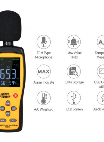 Digital Sound Level Meter With Data Record And USB Connect Orange/Black 25.50 x 5.80 x 21cm