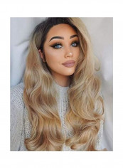 Long Wavy Lace Front Wigs Synthetic Wig Ombre Blonde 24inch