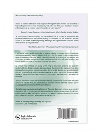 The Behavioural And Emotional Complications Of Traumatic Brain Injury Paperback