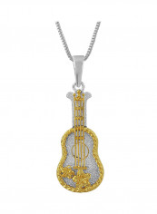 Ukulele Plumeria Yellow Gold Plated Accents Pendant