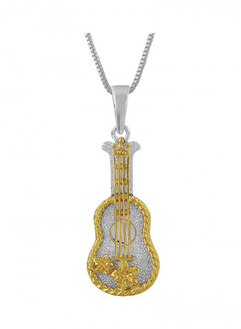 Ukulele Plumeria Yellow Gold Plated Accents Pendant