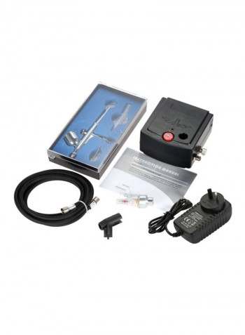 Professional Gravity Feed Dual Action Air Compressor Kit Black/Silver 147x28x85millimeter