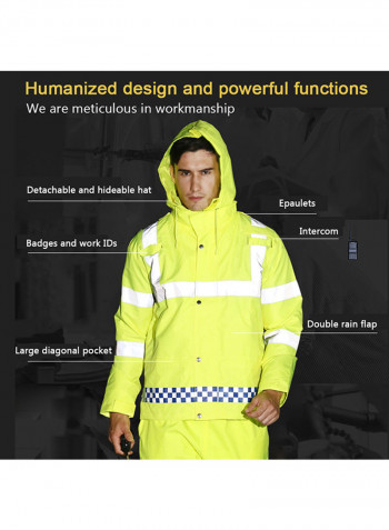 Waterproof Reflective Safety Rain Jacket With Detachable Down Hood Fluorescent yellow 2XL