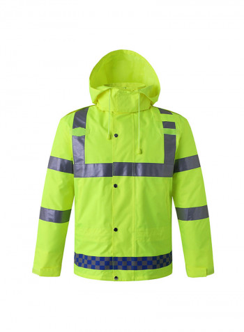 Waterproof Reflective Safety Rain Jacket With Detachable Down Hood Fluorescent yellow L