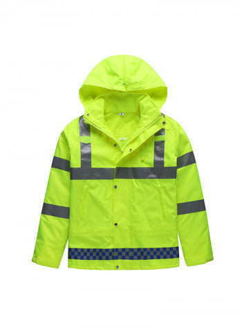 Waterproof Reflective Safety Rain Jacket With Detachable Down Hood Fluorescent yellow L