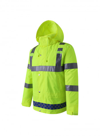Waterproof Reflective Safety Rain Jacket With Detachable Down Hood Fluorescent yellow M