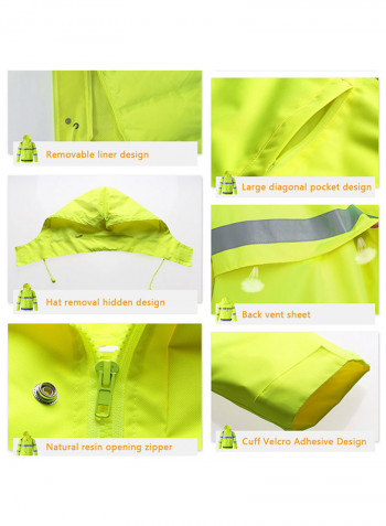 Waterproof Reflective Safety Rain Jacket With Detachable Down Hood Fluorescent yellow M