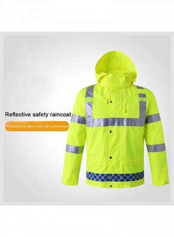 Waterproof Reflective Safety Rain Jacket With Detachable Down Hood Fluorescent yellow M