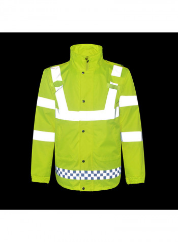 Waterproof Reflective Safety Rain Jacket With Detachable Down Hood Fluorescent yellow XL