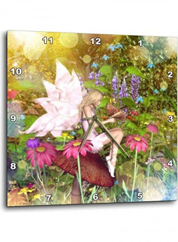 Magical Fairy With Butterfly Friends Printed Analog Wall Clock Multicolour 15x15x0.1inch