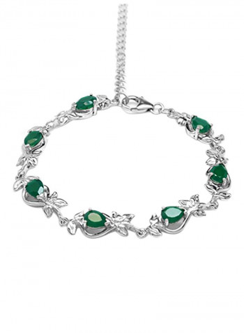 Natural Emerald Agate Gold Plated Leaf Metal Bracelet