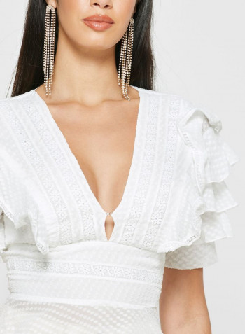 Way Back Layered Sleeve Plunge Peplum Top White