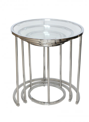 3-Piece Nesting Table Set Silver/Clear