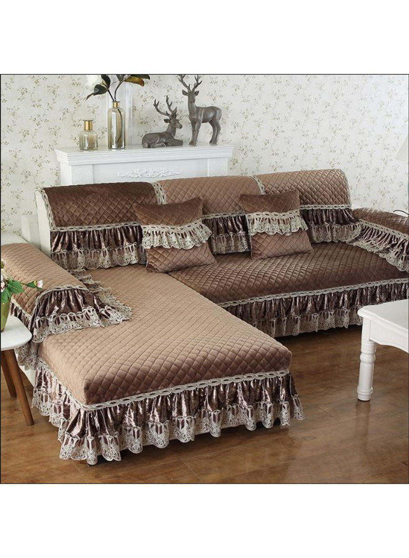 European Style Supple Tassel Sofa Slipcover Brown