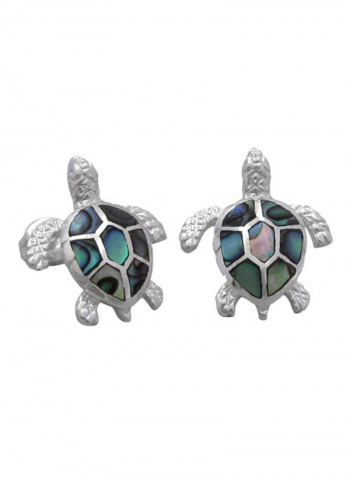 Sterling Silver Abalone Shell Turtle Stud Earrings