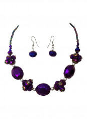 Reflective Glass Bead Fancy Formal Necklace Earrings Set