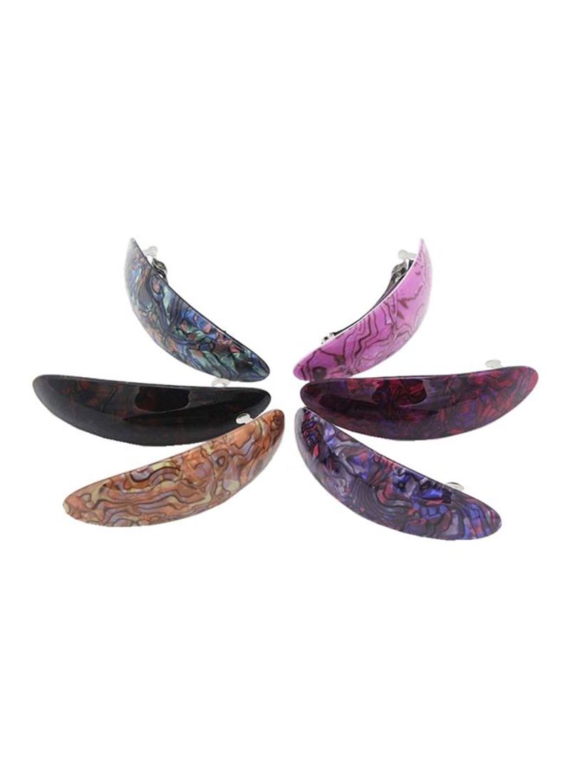 6-Piece Acrylic Printing French Hair Clip Brown/Pink/Blue 9.2centimeter