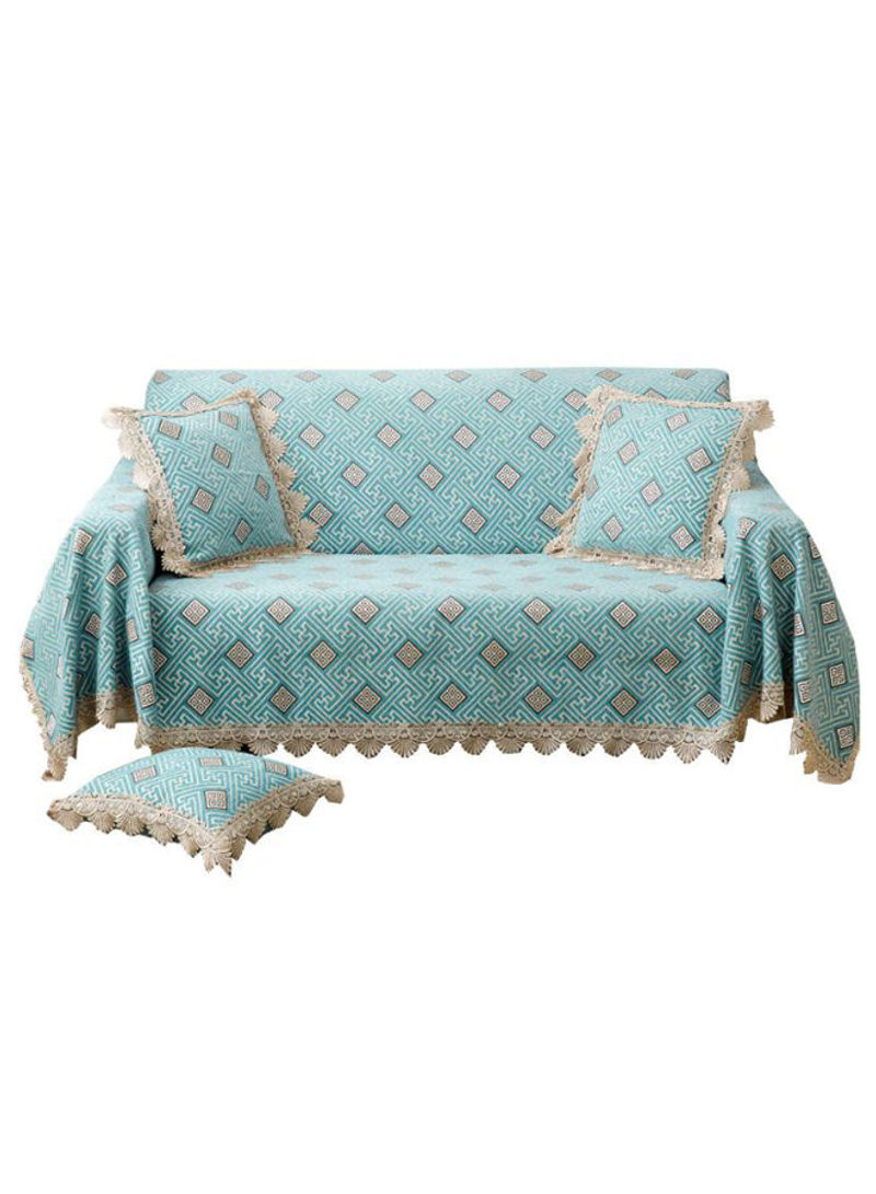 Retro Style Geometric Pattern Sofa Slipcover Blue/Beige