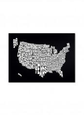 Black-Usa States Text Map Canvas Wall Art Black/White 16 x 24inch