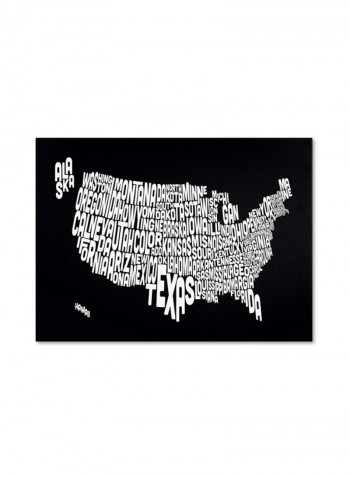 Black-Usa States Text Map Canvas Wall Art Black/White 16 x 24inch