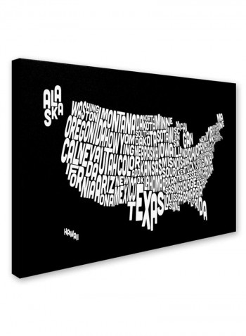 Black-Usa States Text Map Canvas Wall Art Black/White 16 x 24inch