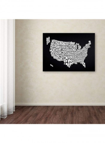 Black-Usa States Text Map Canvas Wall Art Black/White 16 x 24inch