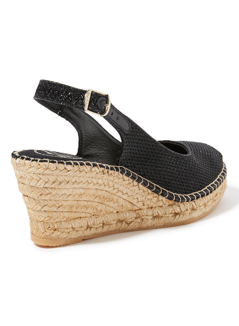 Calafell Shimmery Pin Buckle Closure Wedge Espadrille Black