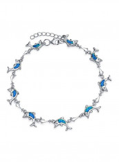 925 Sterling Silver Opal Studded Dolphin Shaped Bracelet