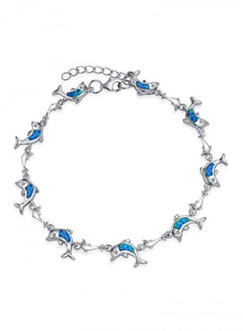 925 Sterling Silver Opal Studded Dolphin Shaped Bracelet