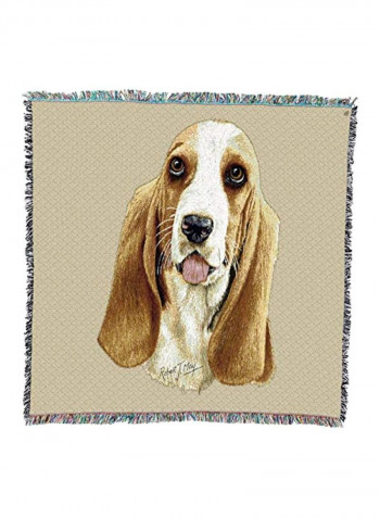 Hound Printed Woven Throw Blanket With Fringe Brown/White/Black 54x54inch