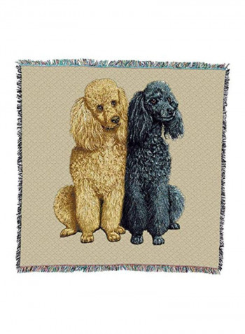 Poodles Printed Throw Blanket With Fringe Brown/Blue/Black 54x54inch