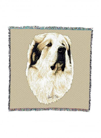 Great Pyrenees Dog Printed Throw Blanket With Fringe Brown/White/Black 54x54inch