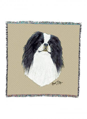 Japanese Chin Printed Throw Blanket With Fringe Brown/White/Black 54x54inch