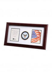 Dual Opening Picture Frame With US Navy Medallion Brown/Blue/Gold 18x10inch
